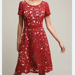 Moulinette Soeurs Laser-Cut Red Fit & Flare Dress Anthropologie Size 6
